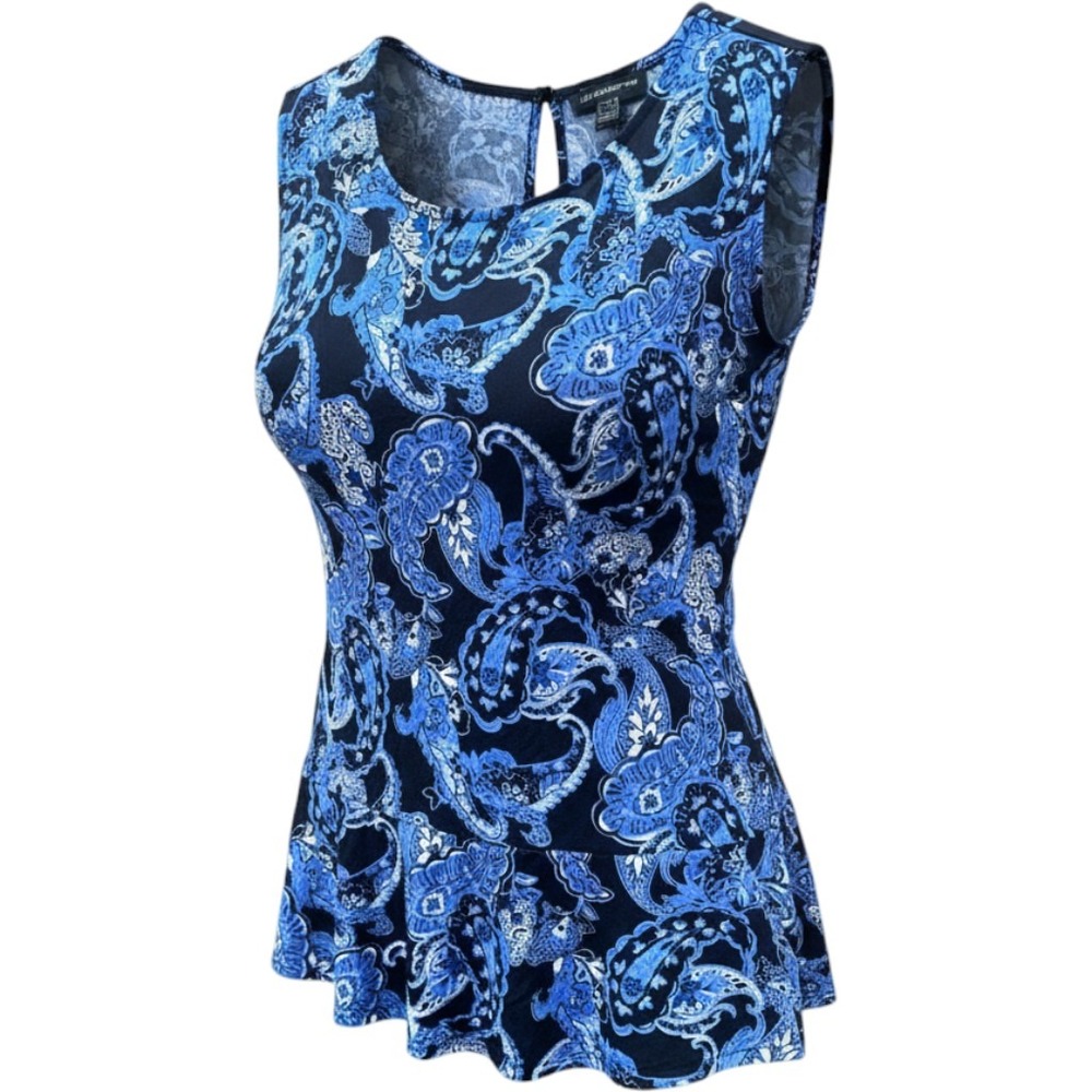 Liz Claiborne Woman Navy Paisley Peplum Sleeveless Top 2X NWT